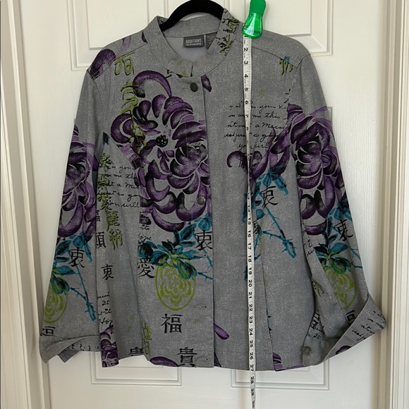 Chico's Jackets & Blazers - Chico's Additions Gray and Purple Blazer with Artistic Floral Design Chicos Sz 3